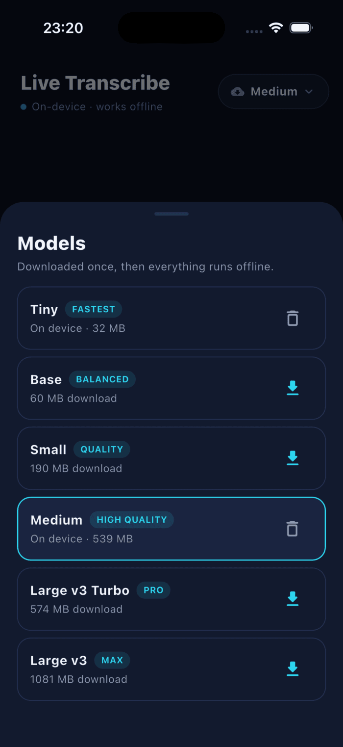 Choosing an on-device Whisper model