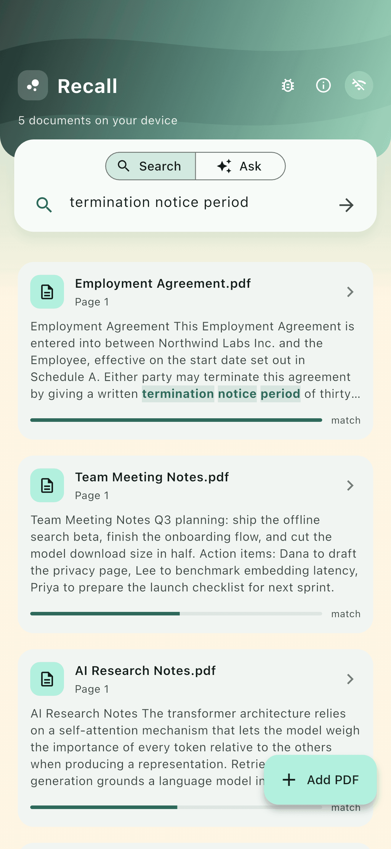 Searching across your documents