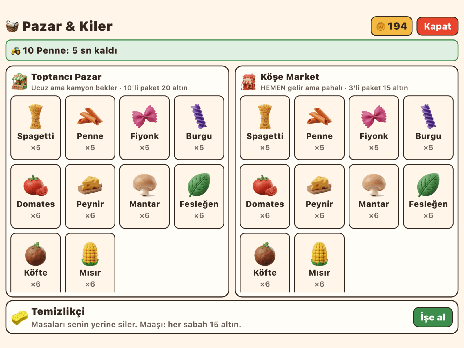 The Sweet Pasta market screen